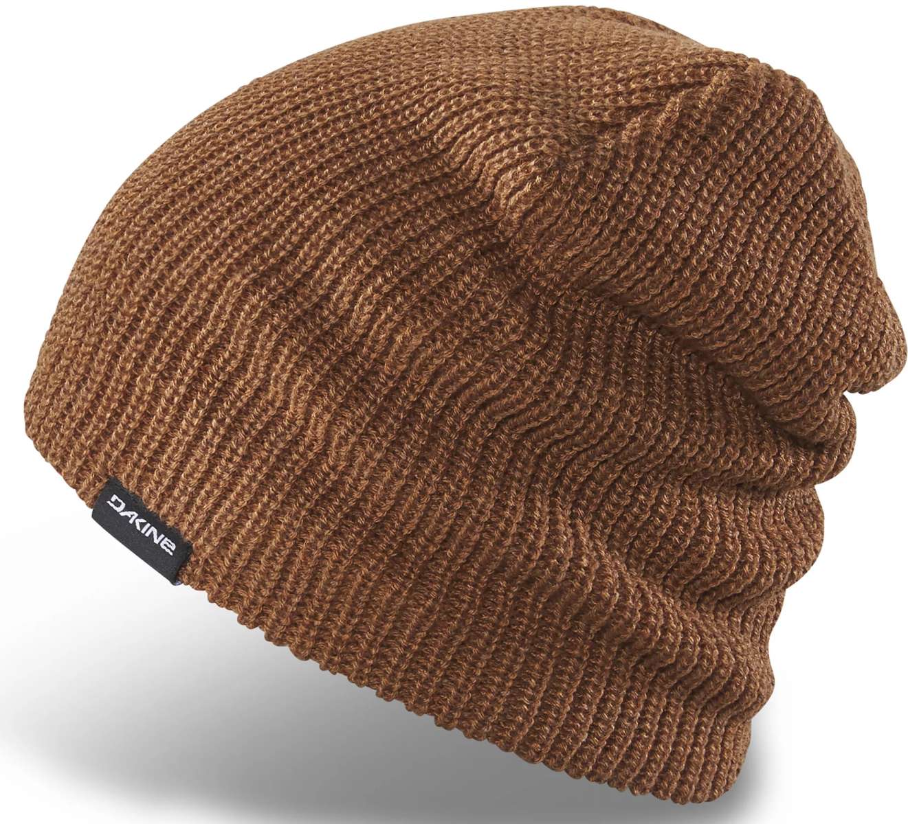 Dakine Tall Boy Beanie 2024 - A brown beanie with a black tag featuring white lettering that reads "DAKINE".