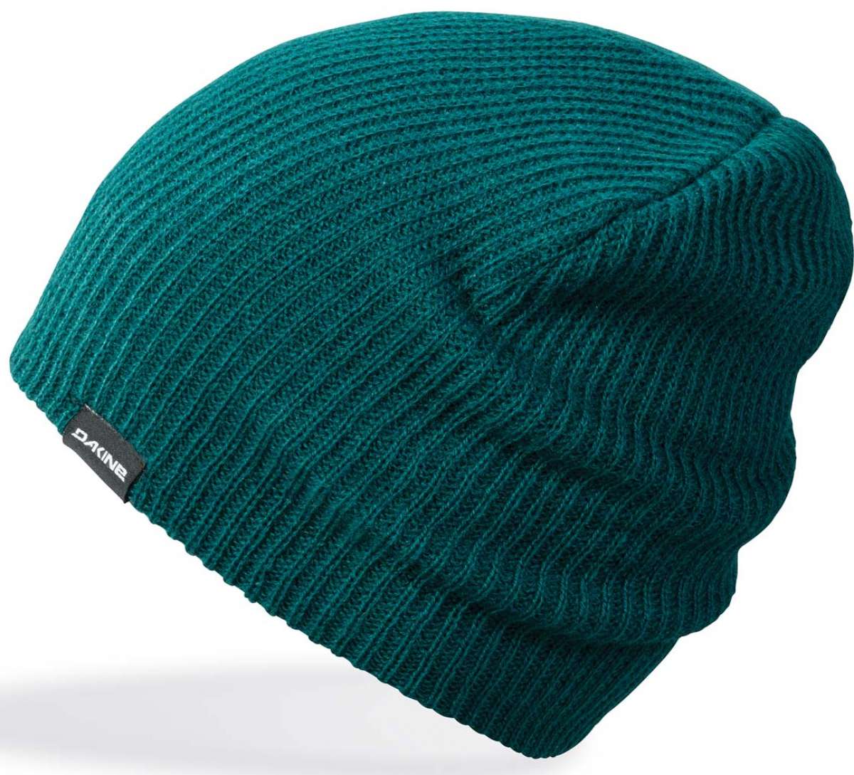 Dakine Tall Boy Beanie 2024 - A dark green beanie with a ribbed texture and a black tag on the front that says "DAKINE" in white letters.