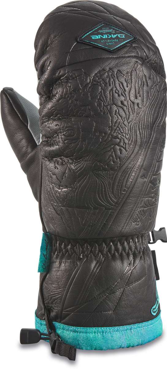 Dakine Team Voyager Mitt 2022-2023 - Black mitt with teal stitching and logo on wrist strap.