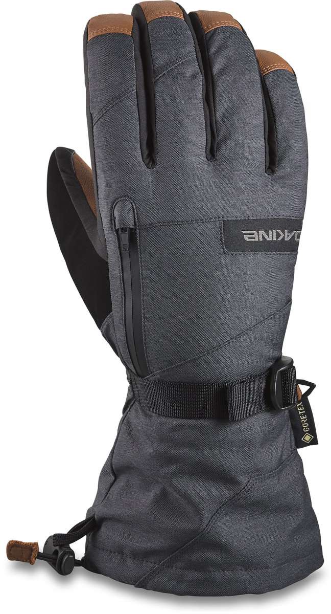 Dakine Titan GORE-TEX Leather Short Glove - A gray glove with brown leather accents on the fingertips and wrist strap.