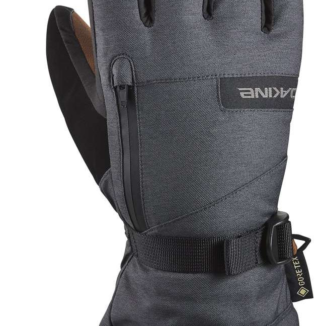 Dakine Titan GORE-TEX Leather Short Glove - A gray glove with brown leather accents on the fingertips and wrist strap.