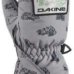 Dakine Toddler Brat Mitt 2022-2023 - A gray mitt with a black and white mountain graphic, featuring trees and a sunburst design.
