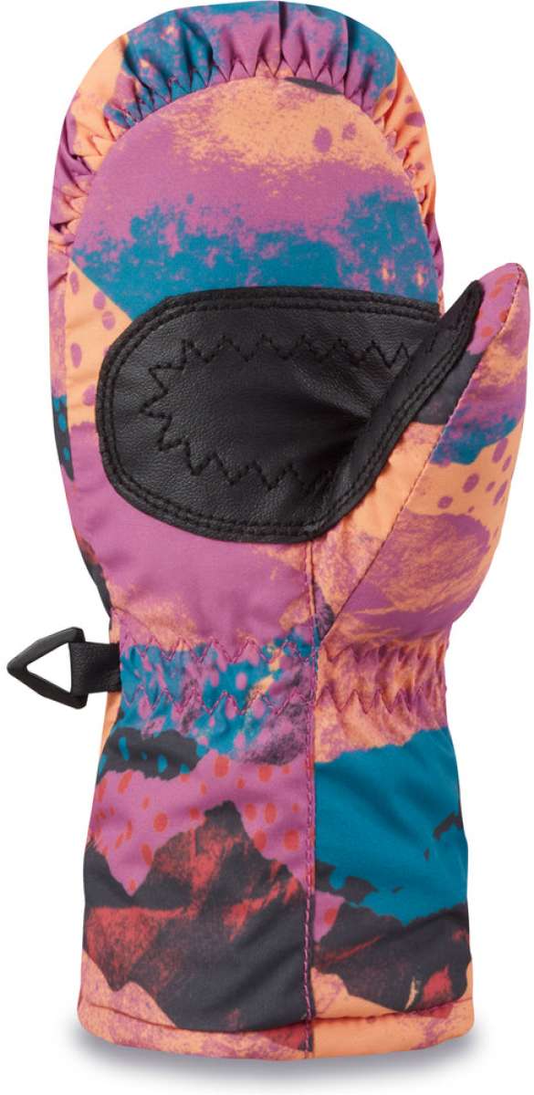 Dakine Toddler Brat Mittens - Pair of mittens with a pink and blue abstract pattern, featuring black stitching on the cuff.