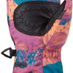 Dakine Toddler Brat Mittens - Pair of mittens with a pink and blue abstract pattern, featuring black stitching on the cuff.