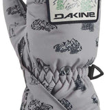Dakine Toddler Brat Mittens 2024 - A pair of mittens with a gray background and black illustrations of mountains, trees, and animals.