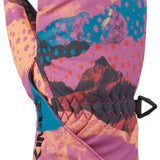 Dakine Toddler Brat Mittens - Pink mittens with a blue and yellow pattern on top of a toddler's hand.
