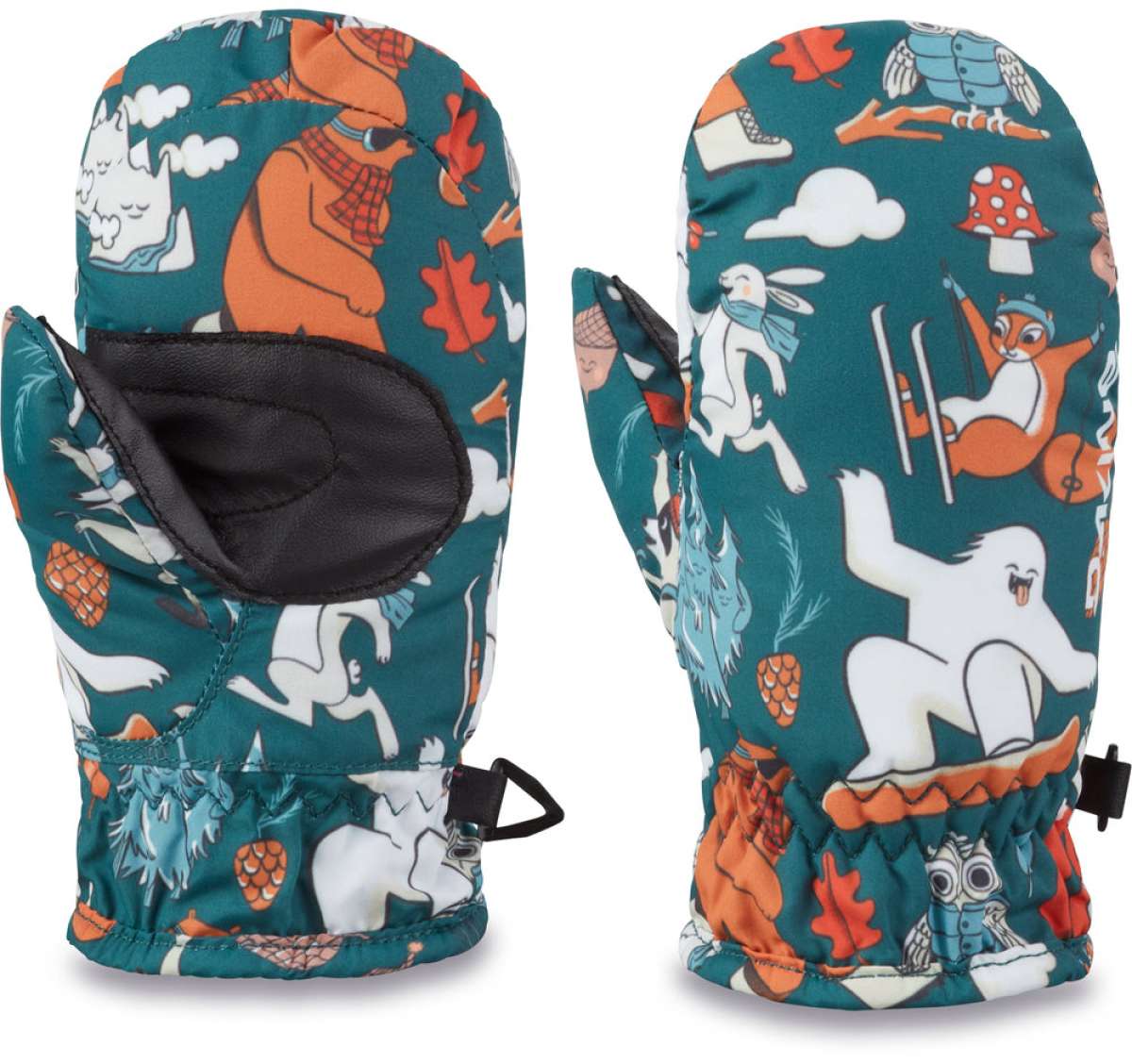 Dakine Toddler Hornet Mittens 2024 - Pair of toddler-sized mittens in a brown and white plaid pattern with orange accents, featuring a small logo on the cuff.