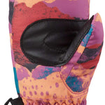 Dakine Toddler Hornet Mittens - Pair of mittens in a pink and purple abstract pattern with black accents, featuring a black strap on the back.