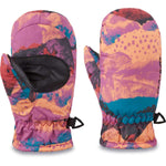 Dakine Toddler Hornet Mittens - Mittens are pink with a black and blue pattern, featuring a brown strap on the back.