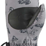 Dakine Toddler Hornet Mittens 2024 - Pair of toddler-sized mittens in a light gray color with a repeating pattern of small, dark-colored bears and trees.