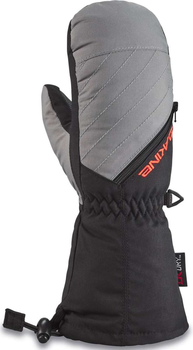 Dakine Youth Tracker Mittens 2024 - A pair of gray mittens with a black strap and white stitching on the wrist.