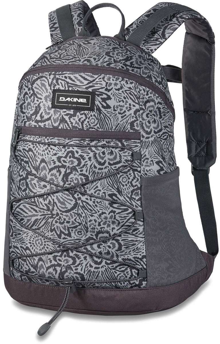 Dakine Wndr Pack 18L 2022-2023 - A gray backpack with a floral pattern and black accents, featuring two zippered pockets on the front.