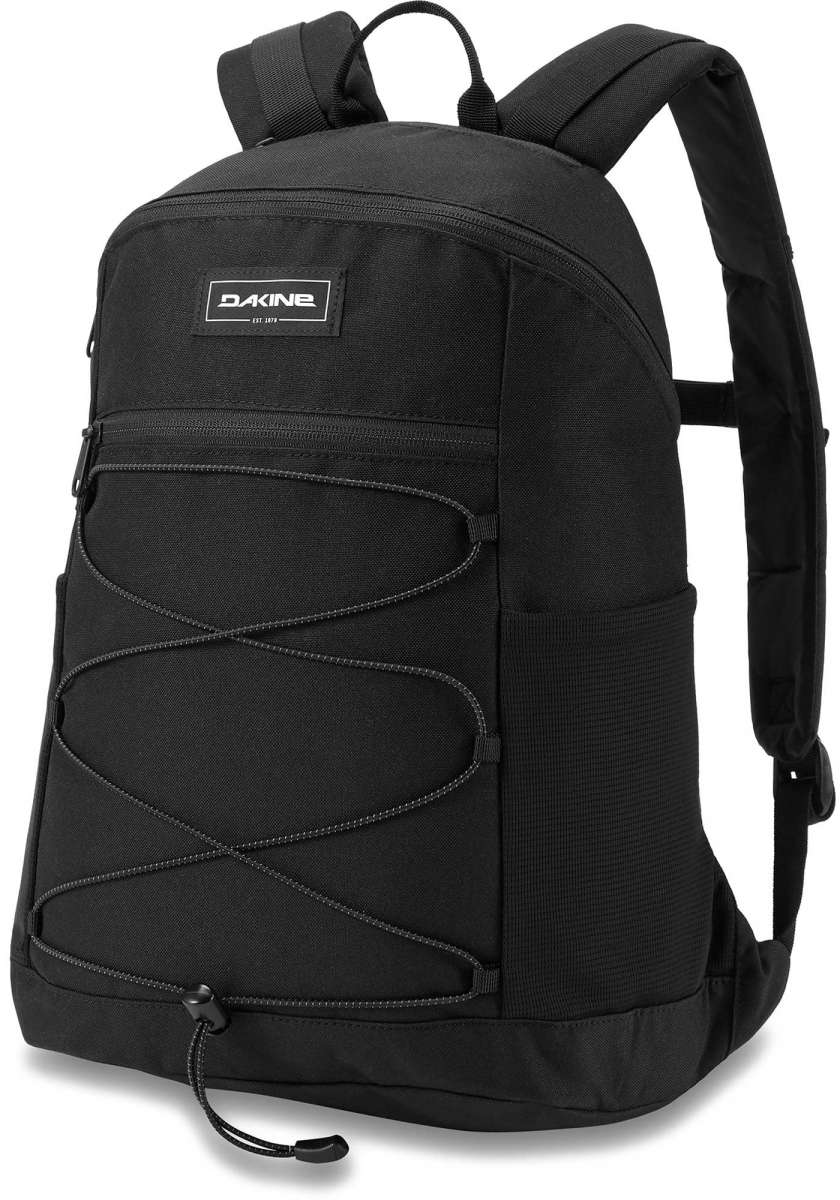 Dakine Wndr Pack 18L 2022-2023 - A black backpack with a zippered front pocket and two adjustable shoulder straps.
