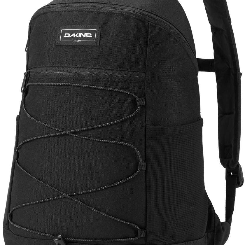 Dakine Wndr Pack 18L 2022-2023 - A black backpack with a zippered front pocket and two adjustable shoulder straps.