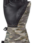 Dakine Junior's Tracker Gloves 2024 - A pair of black gloves with a camouflage pattern on the wrist and thumb area.