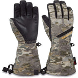 Dakine Junior's Tracker Gloves 2024 - A pair of gloves with a camouflage pattern, featuring black palms and gray accents on the fingers.