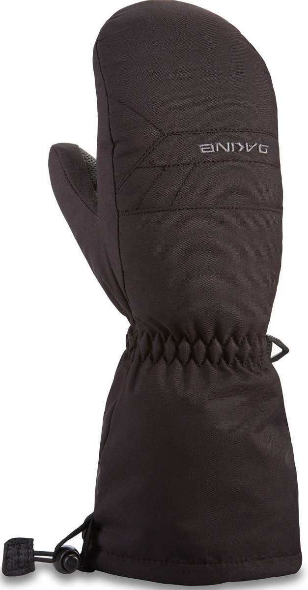 Dakine Junior's Yukon Mittens - A pair of black mittens with a textured pattern on the palm and thumb, featuring a small logo on the top of one mitten.