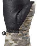 Dakine Junior's Yukon Mittens - A pair of mittens with a camouflage pattern, featuring a black trim and a drawstring at the wrist.