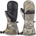 Dakine Junior's Yukon Mittens - A pair of mittens with a camouflage pattern, featuring a black strap on the wrist and a small logo on the back.