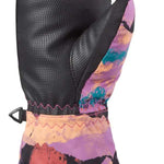 Dakine Junior's Yukon Mittens - A pair of mittens with a purple and orange abstract pattern, featuring black accents on the cuffs.