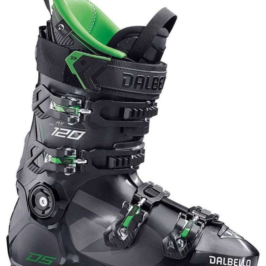 Dalbello DS AX 120 GW Ski Boots 2022 - Black ski boots with green accents and buckles.