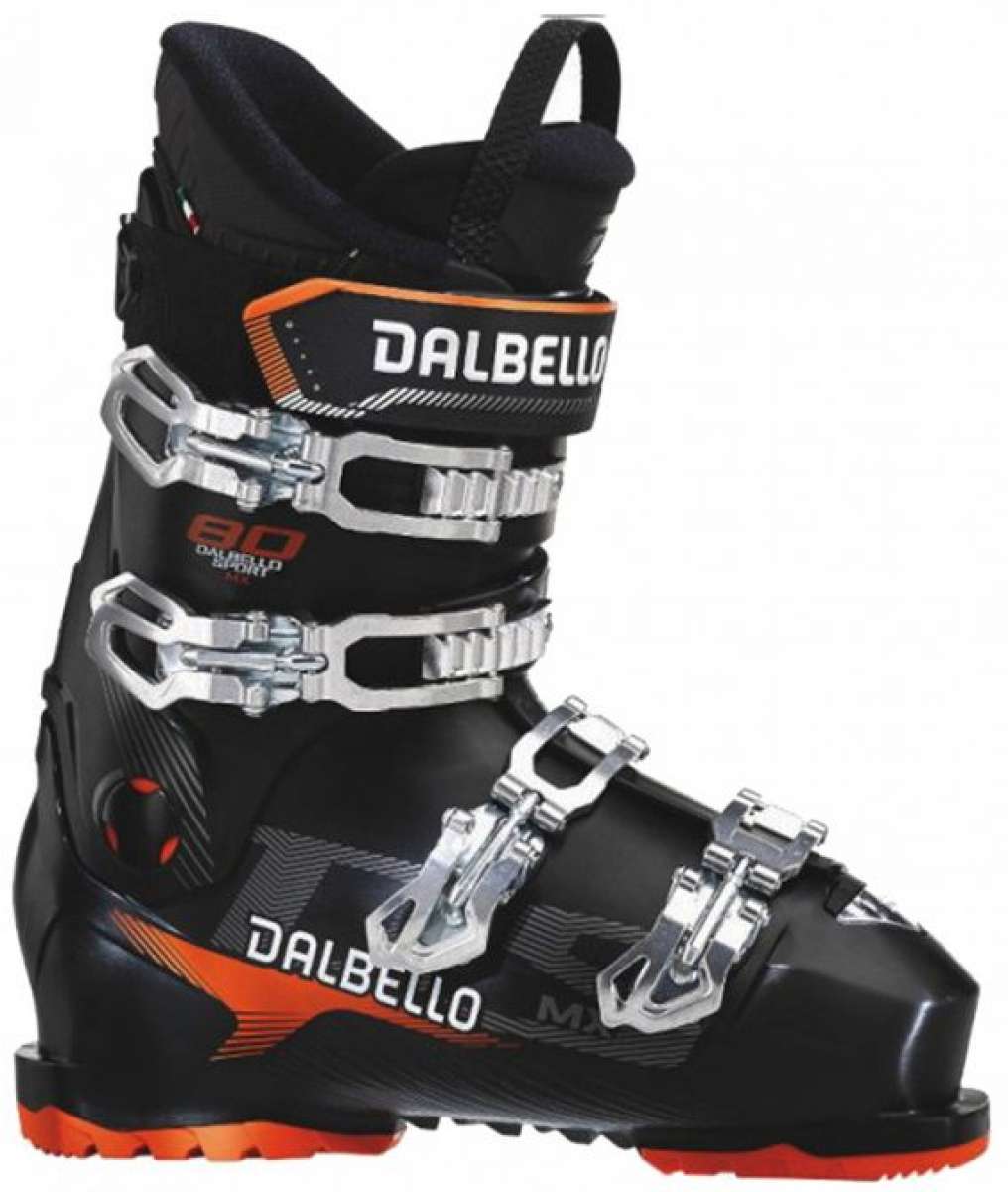 Dalbello DS MX 80 Ski Boot 2022-2023 - Black ski boot with silver buckles and straps.
