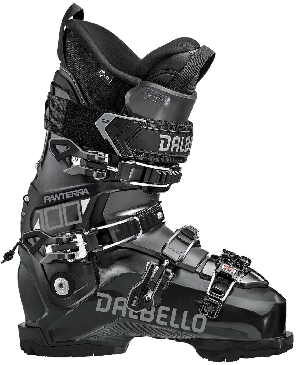 Dalbello Panterra 100 Ski Boot 2023-2024 - Black ski boot with silver buckles and straps.