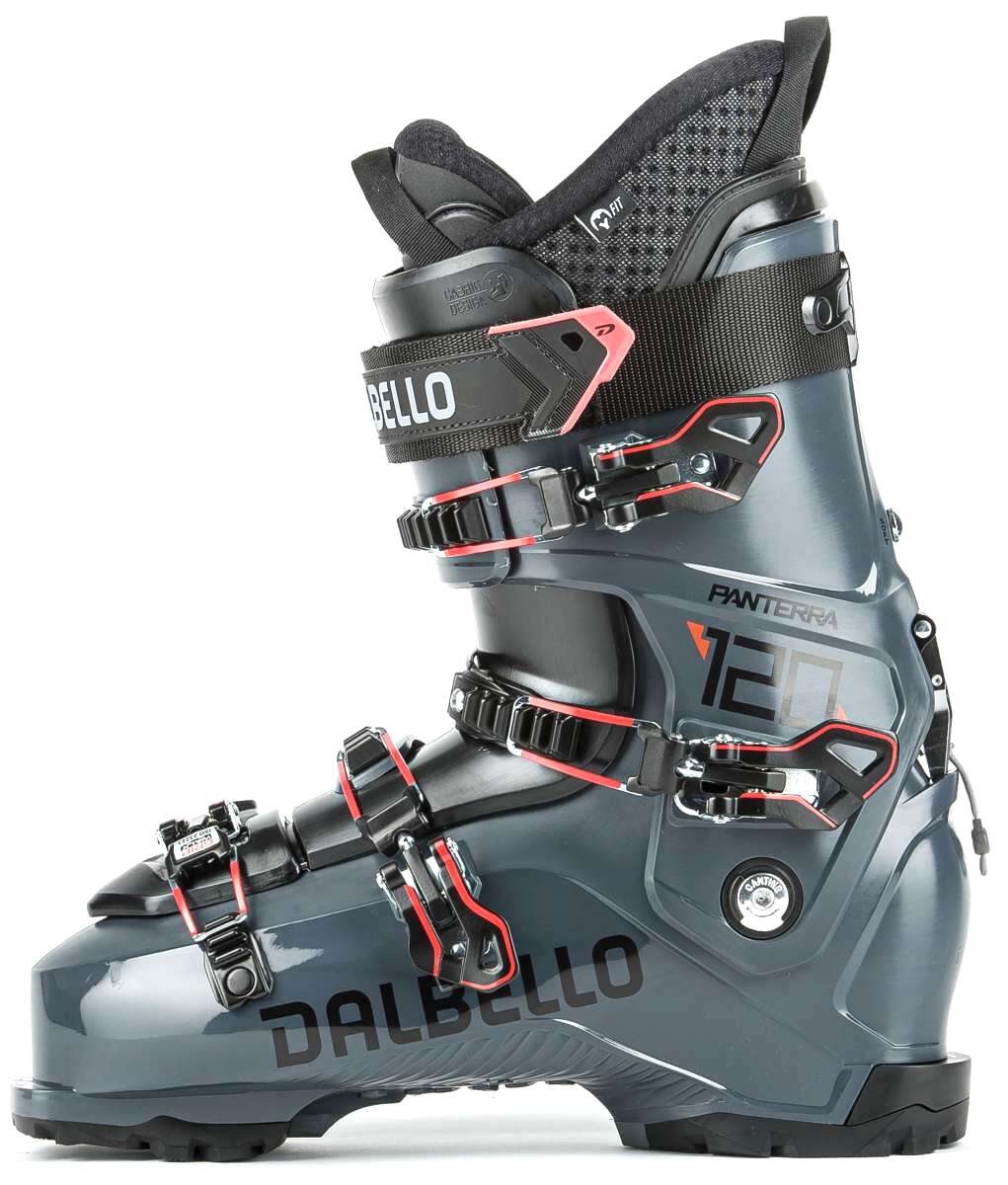 Dalbello Panterra 120 Ski Boot 2024 - Black ski boot with red accents and silver buckles.