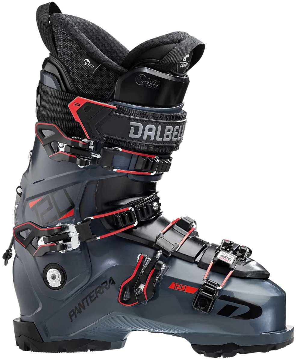Dalbello Panterra 120 GW Ski Boots 2022-2023 - Black ski boots with red accents and silver buckles.