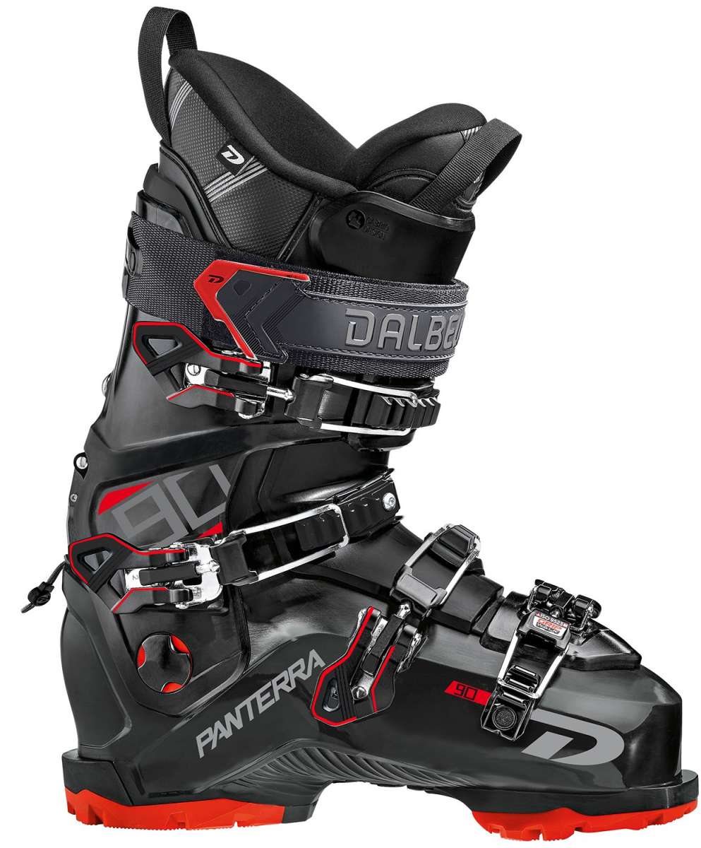 Dalbello Panterra 90 GW Ski Boots 2022-2023 - Black ski boots with red accents and silver buckles.