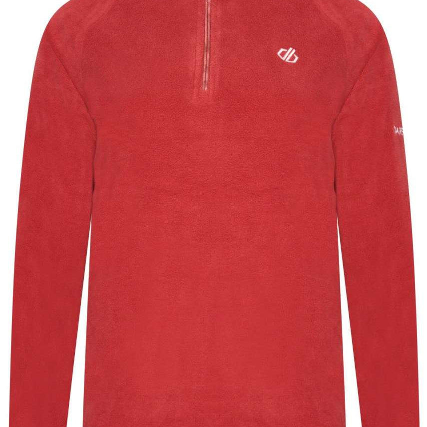 Dare2B Freeform II Lightweight Fleece Top 2023 - A red fleece top with a zip at the neck and a small white logo on the left chest.