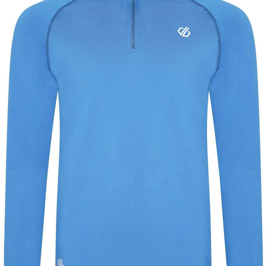 Dare2B Fuse Up II Core Stretch Half-Zip 2023 - A light blue half-zip top with a zip at the neck and two side pockets.