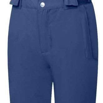 Dare2B Junior's Motive Insulated Pant 2024 - Dark blue snow pants with adjustable straps and three white buttons on the waistband.