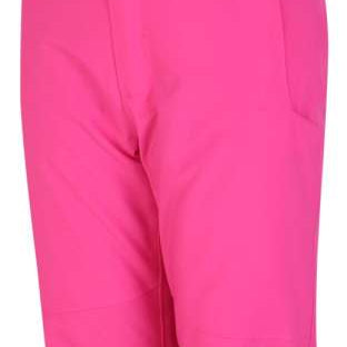 Dare2B Junior's Outmove II Insulated Pant 2024 - Bright pink snow pants with adjustable suspenders and silver snap buttons on the front.