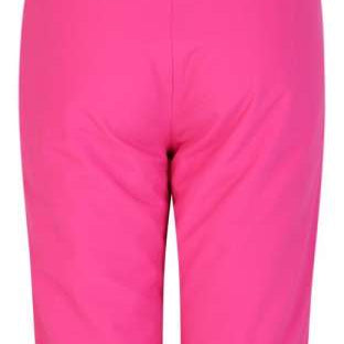Dare2B Junior's Outmove II Insulated Pant 2024 - A pair of bright pink snow pants with adjustable straps and a white logo on the left leg.