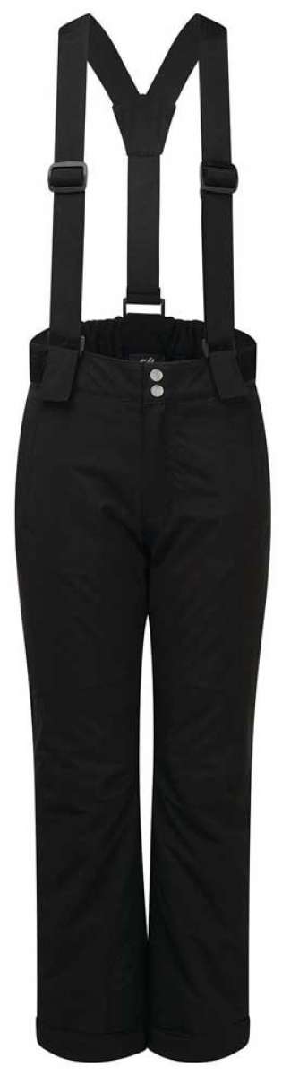 Dare2B Junior's Outmove Insulated Pant 2021-2022 - Black snow pants with adjustable straps and silver buckles on the sides.
