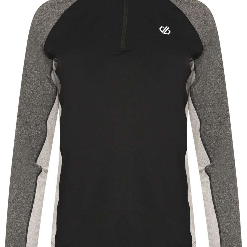 Dare2B Ladies Involved II Stretch Zip Turtle Neck 2022-2023 - A black turtle neck with grey sleeves and a zip at the top.