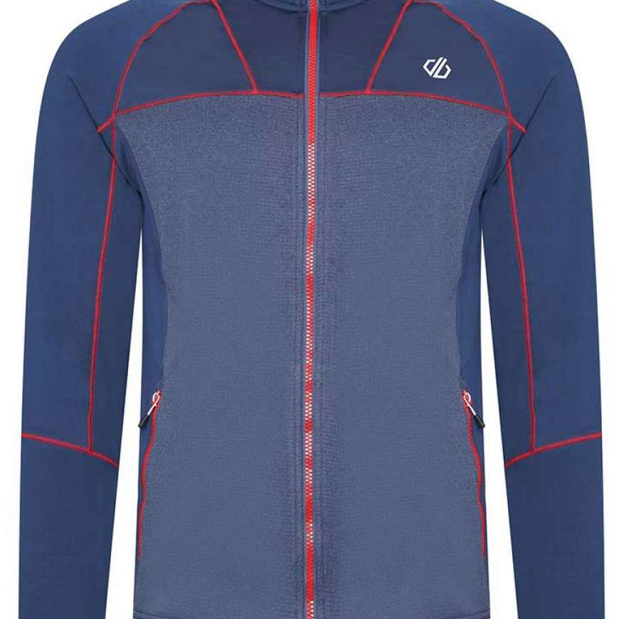 Dare2B Reformed II Core Stretch Jacket 2022-2023 - A navy blue jacket with a subtle white logo on the upper right side, featuring a zippered front and two pockets on either side.