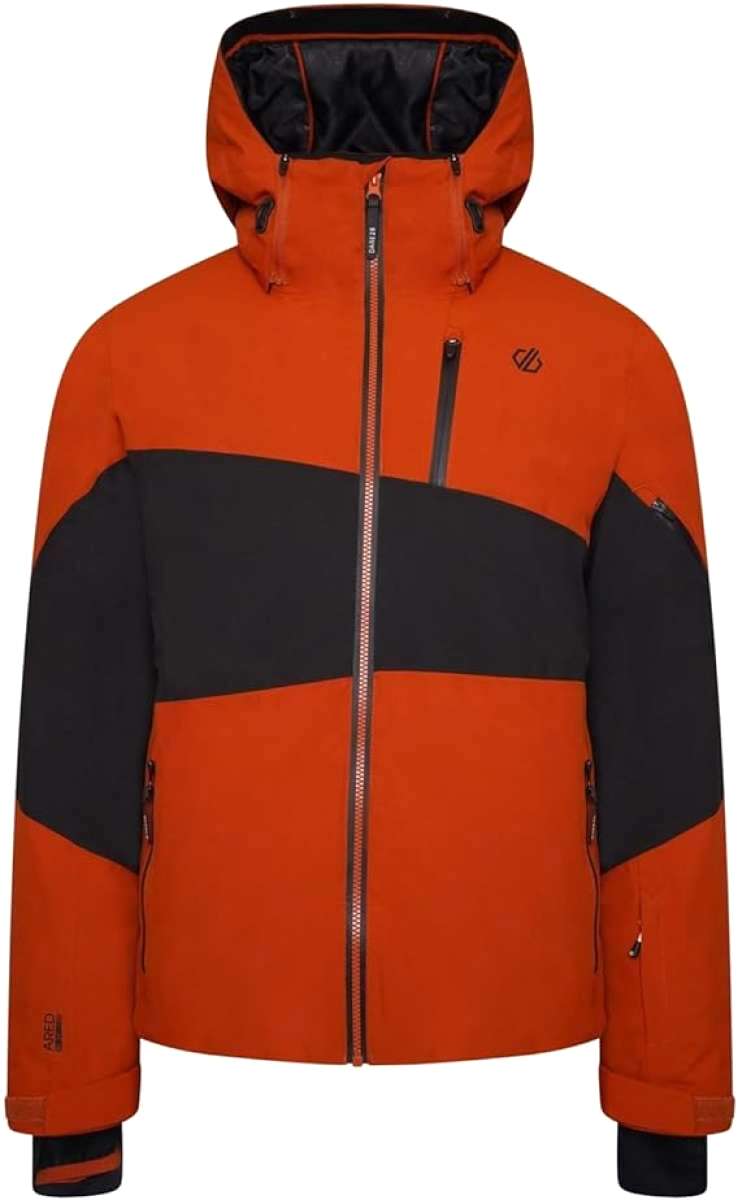 Dare2B Supernova Shell Jacket 2024 - A bright orange jacket with a black stripe across the chest and two zippered pockets on either side.