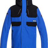 DC Haven Insulated Jacket 2022 - A royal blue jacket with black shoulder panels and a black hood, featuring two zippered chest pockets.