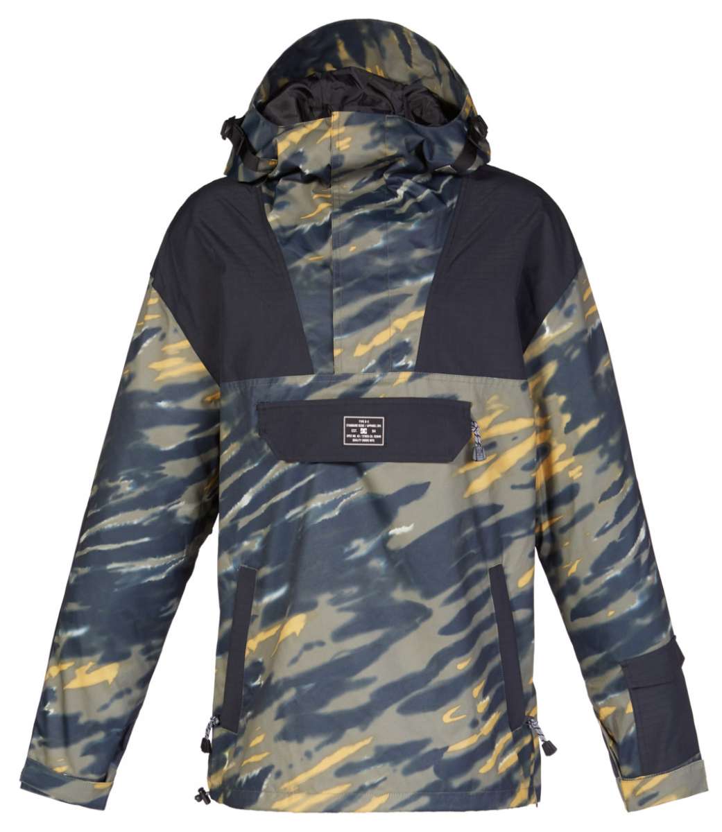 DC 43 Anorak Jacket 2023 - A camouflage-printed jacket with a hood and zippered pockets.