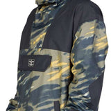 DC 43 Anorak Jacket - A camouflage-printed jacket with a hood, featuring black and yellow accents.