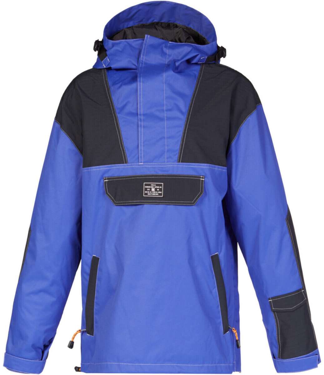 DC 43 Anorak Jacket 2023 - A blue jacket with a black chest pocket and white stitching.