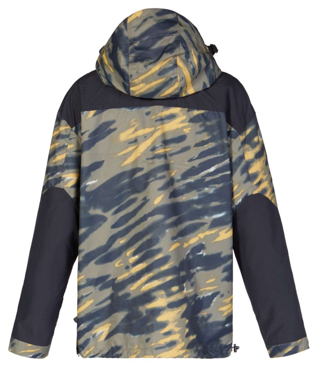 DC 43 Anorak Jacket 2023 - A camouflage-printed jacket with a hood, featuring black accents and a zippered front.