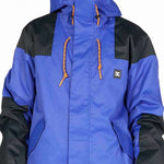 DC Anchor Insulated Jacket - A royal blue jacket with black shoulders, featuring a hood and orange drawstrings.