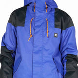 DC Anchor Insulated Jacket - A royal blue jacket with black shoulders, featuring a hood and orange drawstrings.