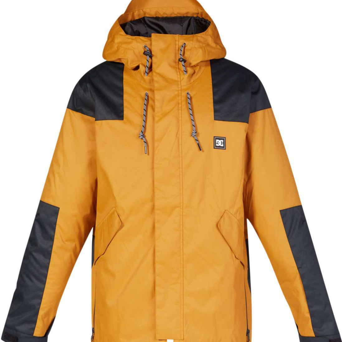 DC Anchor Insulated Jacket 2023 - A yellow jacket with black accents on the shoulders and elbows, featuring a hood and zippered pockets.