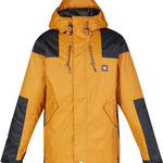 DC Anchor Insulated Jacket 2023 - A yellow jacket with black accents on the shoulders and elbows, featuring a hood and zippered pockets.