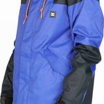 DC Anchor Insulated Jacket - A royal blue jacket with black shoulders, featuring a hood and orange drawstrings.