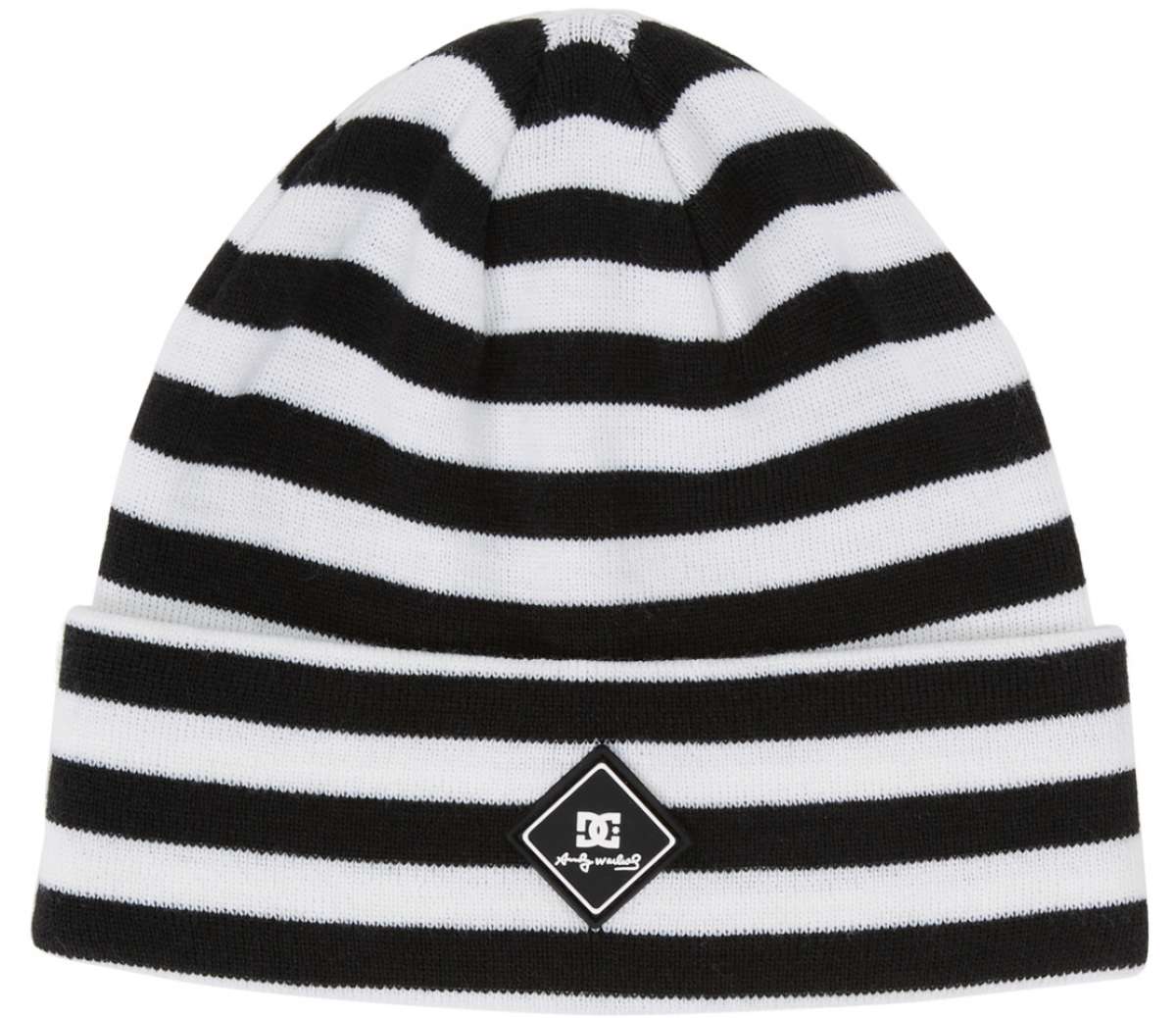 DC Andy Warhol Beanie - A black beanie with white stripes and a small logo on the front.